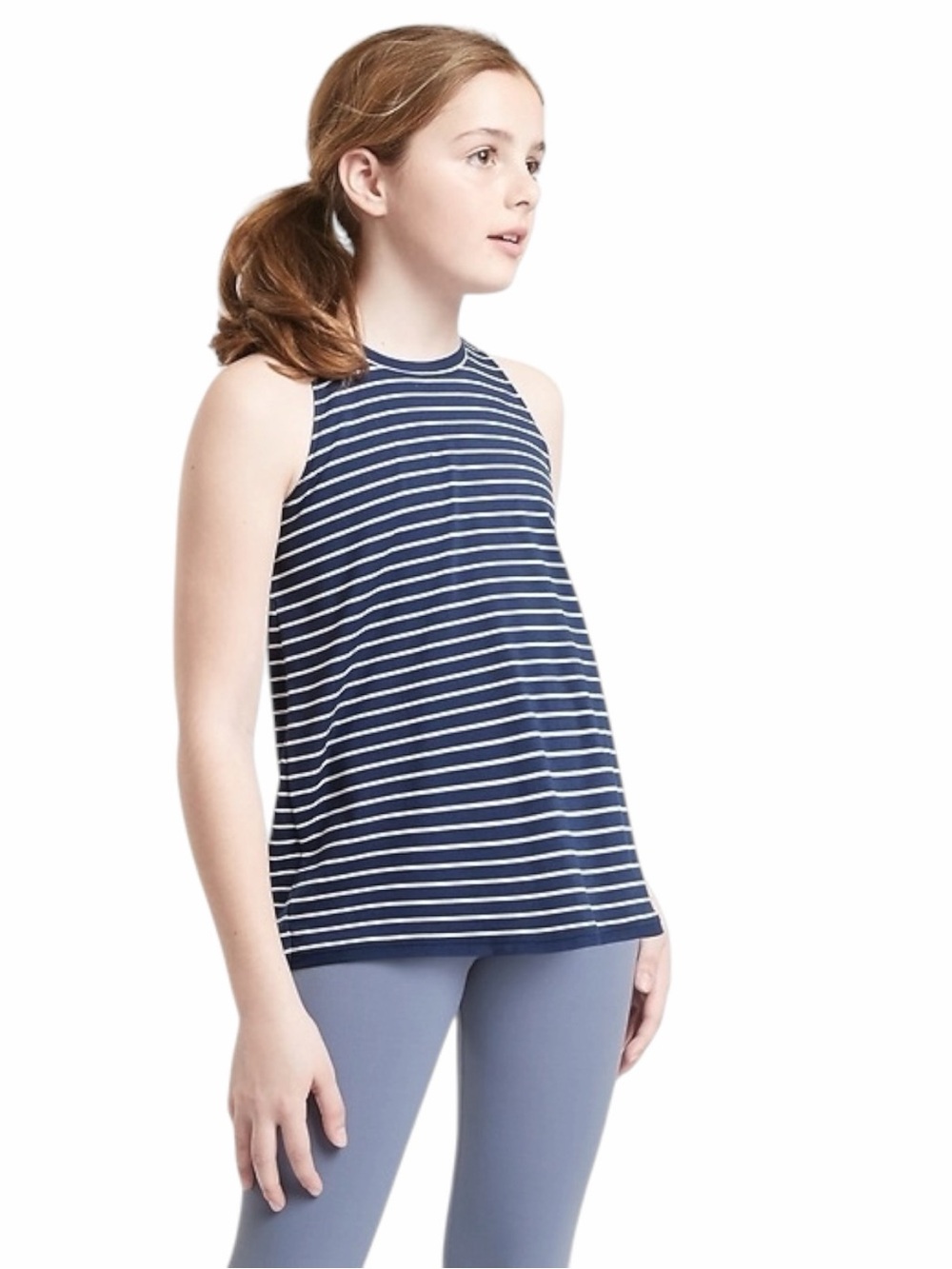 Athleta Girl Ready Set Racerback Tank Top XL 14 Navy White Striped Athletic